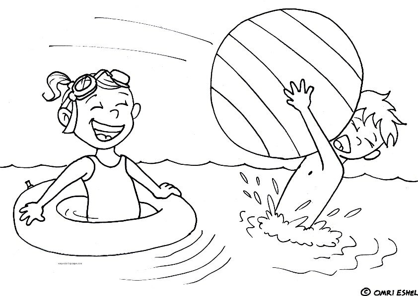 summer-coloring-pages-playing-kids